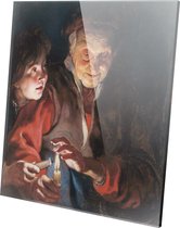 Oude vrouw en jongen met kaarsen | Peter Paul Rubens   | Plexiglas | Wanddecoratie | 100CM x 100CM | Schilderij | Oude meesters | Foto op plexiglas