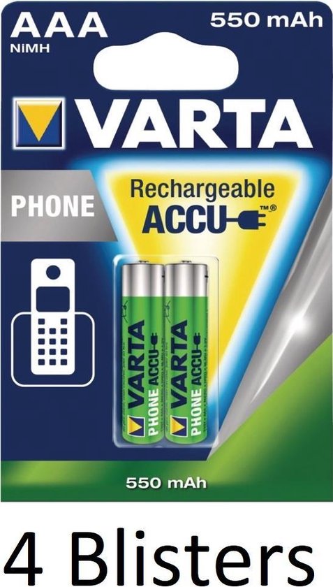 8 Stuks (4 Blisters a 2 st) Varta oplaadbare batterijen AAA, 550 mAh |  bol.com