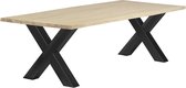 Eettafel Industrieel | X-poot-zwart | 40mm-boomstam-140x90-smoke5