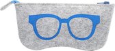 Brillenkoker met blauwe bril opdruk - Grijze brillenhoes met rits en gemaakt van wol/vilt