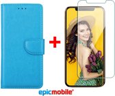 Epicmobile - iPhone 11 Pro book case - deluxe portemonnee hoesje + Screenprotector - 9H tempered glass - Blauw