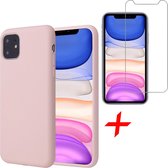 iPhone 11 Hoesje + Screenprotector Case Friendly - Liquid Soft Siliconen Case - iCall - Roze