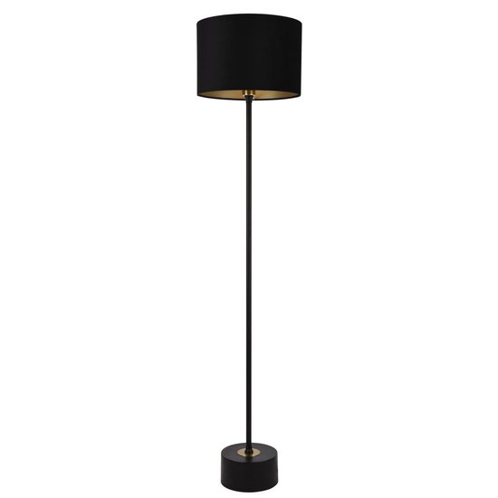 Vloerlamp - Staande lamp - Stof & metaal - Zwart & koper kleurig - Fitting  1 x E27 -... | bol.com