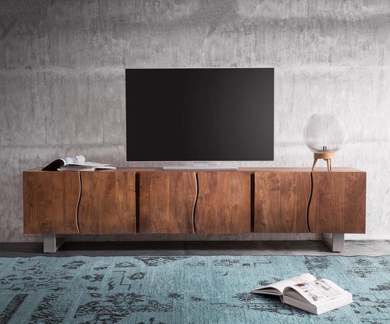 Reageer levend Higgins TV-meubel Live-edge acacia bruin 220 cm 6 deuren massief houten boomrand  lowboard | bol.com