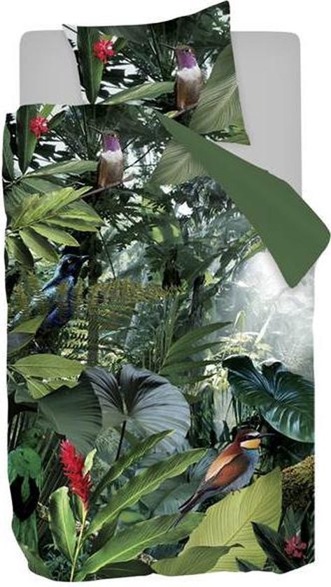 Snoozing Tropical Birds - Flanel - Dekbedovertrek - + 60x70 - Groen