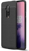 OnePlus 7T Pro hoesje - gel case lederlook - zwart - GSM Hoesje - Telefoonhoesje Geschikt Voor: OnePlus 7T Pro