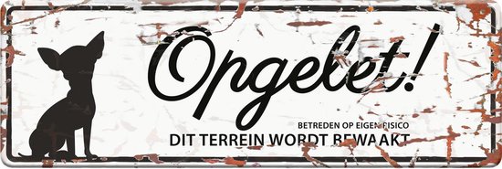 WARNING SIGN MINI CHIHUAHUA N 12x4cm blanc