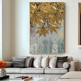 Canvas Schilderij * Gouden Herfstblad * - Kunst aan je Muur - Modern Abstract - Kleur - 60 x 90 cm