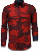 Italiaanse Overhemden - Slim Fit Overhemd - Blouse Classic Army Pattern - Bordeaux