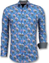 Luxe Italiaanse Overhemden - Bloemen Blouse Mannen - 3014 - Blauw