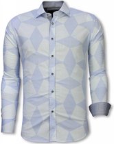 Italiaanse Overhemden - Slim Fit Overhemd - Blouse Line Pattern - Licht Blauw