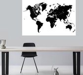 Canvas Schilderij * Zwart-Wit Wereldkaart Landkaart * - Moderne Kunst aan je Muur - Minimalistisch - ZwartWit - 60 x 80 cm