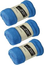 3x Fleece dekens/plaids kobaltblauw 120 x 160 cm - Woondeken - Fleecedekens