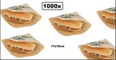 1000x Hamburger zakje papier kraft 17x18cm - hamburger zak hip broodje festival themaparty festival carnaval