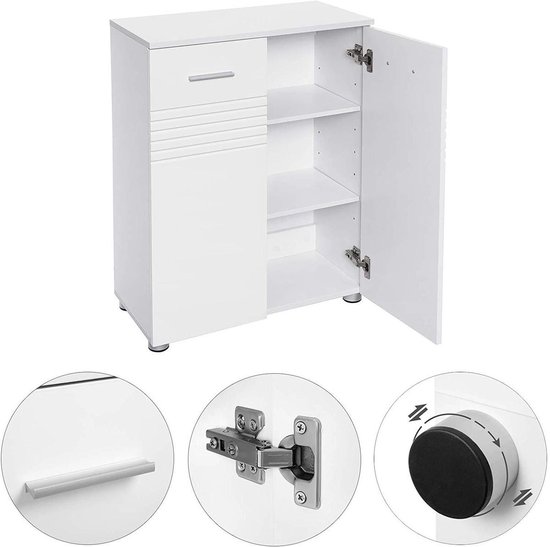 Vasagle Vloerkast voor de badkamer, Scandinavische stijl, mat wit