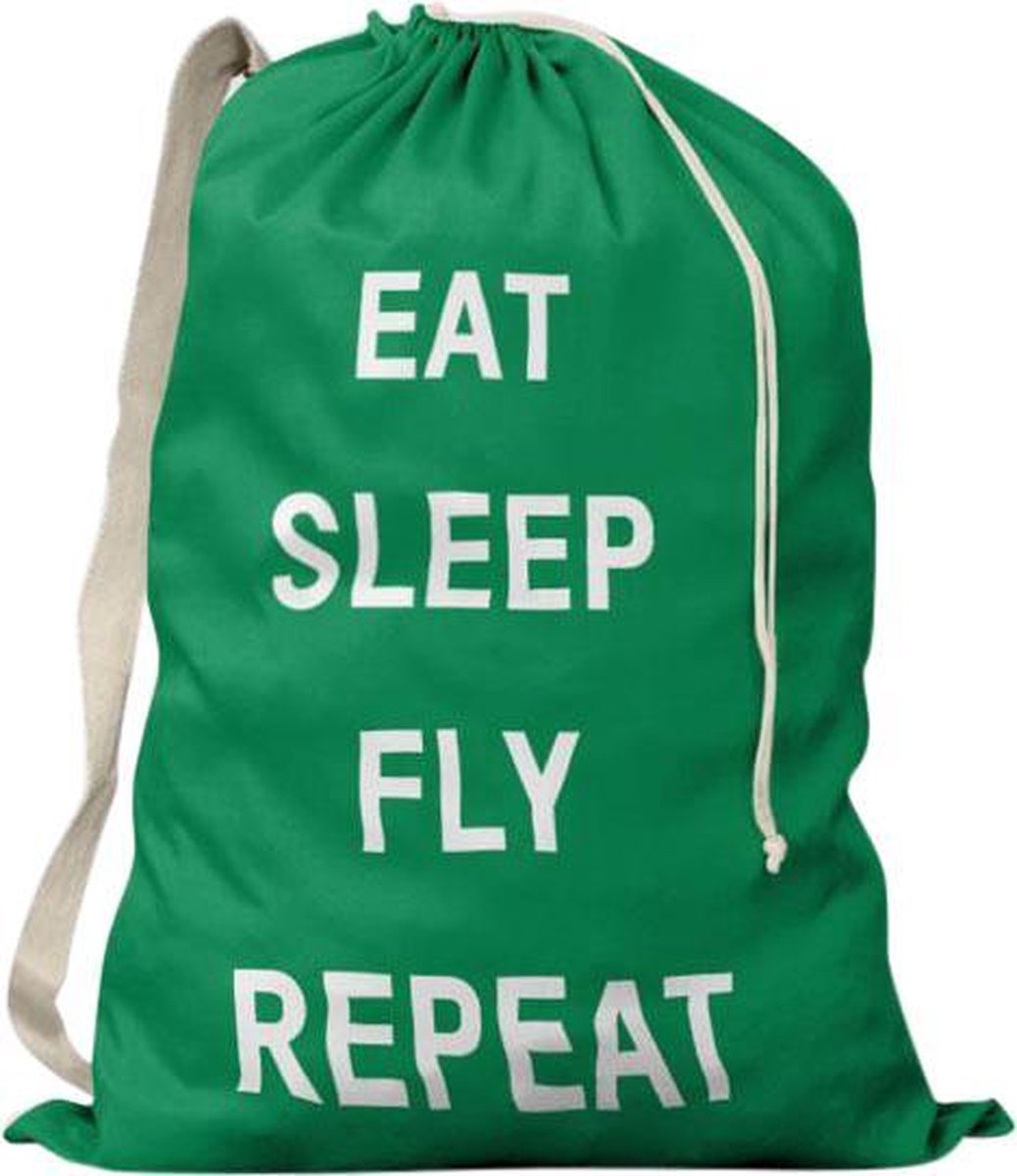 'Eat Sleep Fly Repeat' - Reis Waszak - Groen - Voor Op Reis / Reizen / Vakantie - Vuile Was