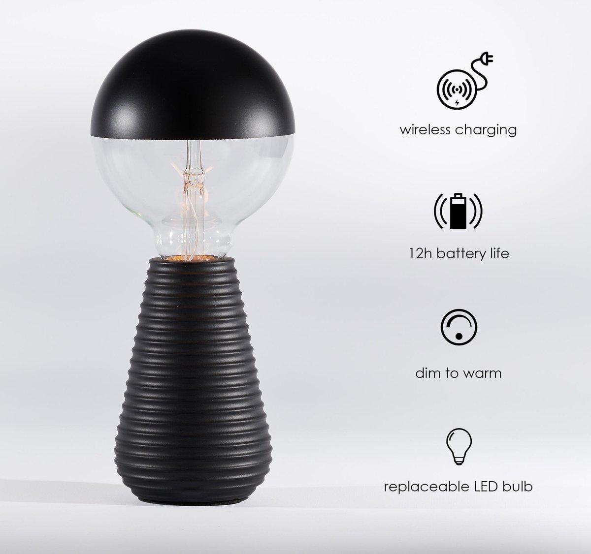 Lila LED lamp op batterijen,wireless charging, zwart