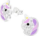 Joy|S - Zilveren eenhoorn oorbellen 9 mm paars unicorn paard