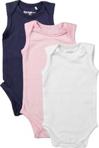 Dirkje Unisex Set(3delig) Rompers Mouwloos Blauw Wit Roze - Maat 86