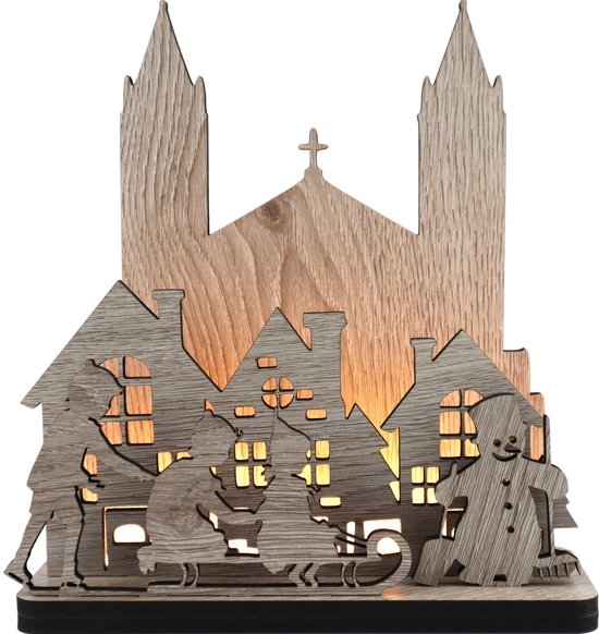 Kerst decoratie gemaakt van hout inclusief LED verlichting -  kerstversiering - kerk,... | bol.com