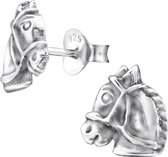 Joy|S - Zilveren paard oorbellen 8 mm paardenhoofd - geoxideerd