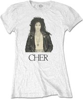 Cher Dames Tshirt -M- Leather Jacket Wit