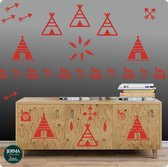 Vrolijke wigwam met indiaan muurstickers kleur Rood (4)