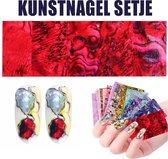 Nageldecoratiemateriaal, zeeschelp en marmereffect. Rode levendige kleuren. 4x7cm pr vel.