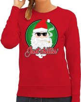 Foute Kersttrui / sweater - Just chillin / cool / stoer - rood voor dames - kerstkleding / kerst outfit XL (42)