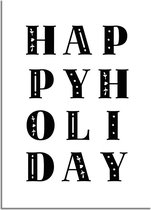 DesignClaud Kerstposter Happy Holiday - Kerstdecoratie Zwart wit A3 + Fotolijst zwart