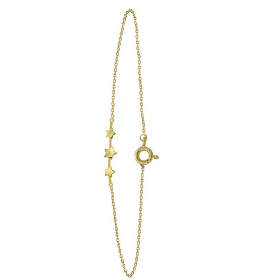 Lucardi Dames Armband 3 sterren - 14 karaat goud - Armband - Cadeau - 18 cm - Geelgoud