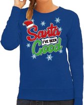 Foute kersttrui / sweater Santa I have been good blauw voor dames - kerstkleding / christmas outfit M (38)
