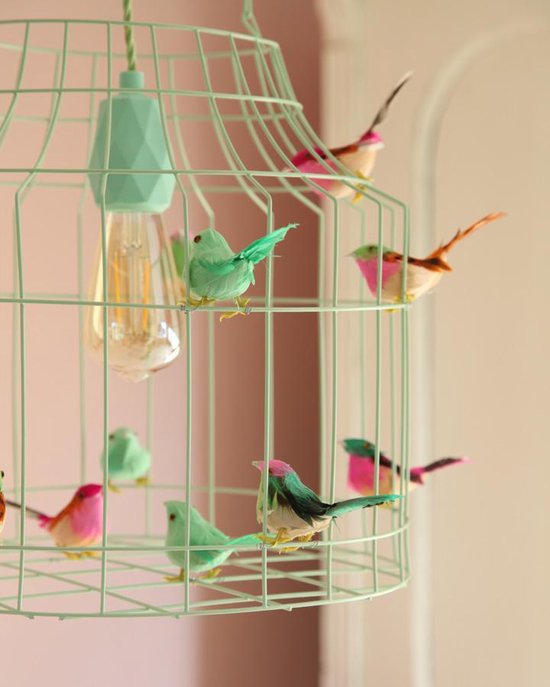 Babykamer hanglamp mintgroen en roze | met vogeltjes nét echt | bol.com