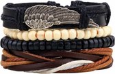 Fako Bijoux® - Armband - Leder - Set Vintage - Vleugel