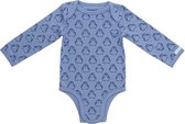 BiNKi - Baby romper lange mouw blauwe pinguïn print met zachte en makkelijke sluiting - onesie - 100% organisch katoen - GOTS - maat 62/68