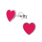 Joy|S - Zilveren hartjes oorbellen 7 mm roze/ rood