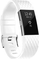 Fitbit Charge 2 siliconen bandje |Wit / White|Diamant patroon | Premium kwaliteit | Maat: S/M | TrendParts
