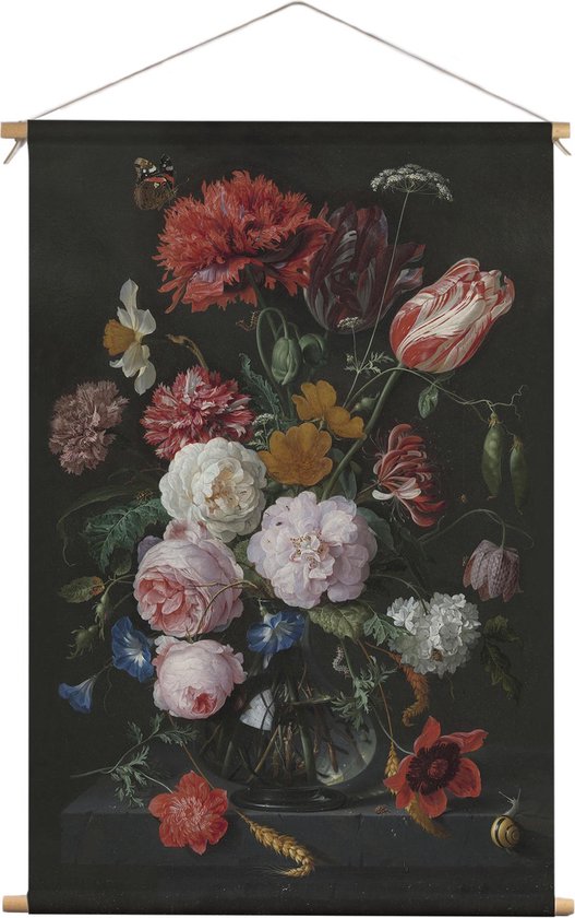 Nature morte avec des fleurs dans un vase en verre | Jan Davidsz. de Heem | Tissu textile | Affiche textile | Décoration murale | 90 cm x 135 cm » | Peinture