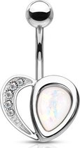 Navelpiercing crystal hart met opal steen ©LMPiercings