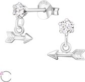 zilver oorstekers met hangende pijl en swarovski kristal | Silver Ear Studs with Hanging Arrow and Crystals Swarovski