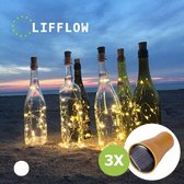 LIFFLOW (Set van 3) 1.5M / 15 Leds Wit Flesverlichting / Kurklicht - Fles lampjes (LED - Zonnecel accu)