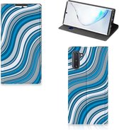 Geschikt voor Samsung Galaxy Note 10 Hoesje met Magneet Waves Blue