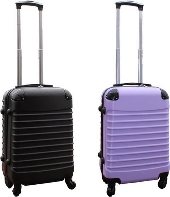 Travelerz kofferset 2 delig ABS handbagage koffers - met cijferslot - 39 liter - zwart - lila