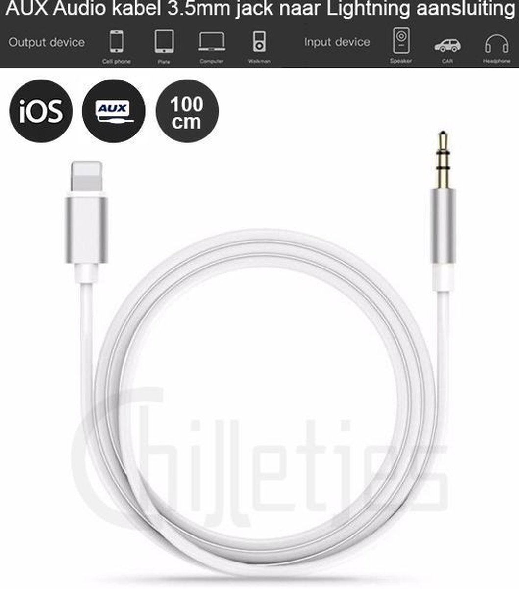 Aux Kabel Auto iPhone - Iphone Aux-kabel auto - iPhone Lightning 3.5 mm - Jack audio aansluiting - (Wit)