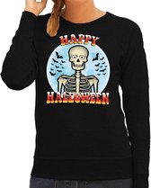 Halloween Happy Halloween skelet verkleed sweater zwart voor dames - horror skelet trui / kleding / kostuum XS