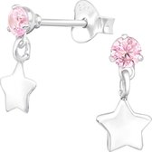 Joy|S - Zilveren ster zirkonia roze oorbellen - ster bedel