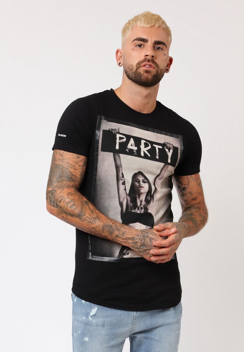 Religion Party Curved Hem - Zwart T-shirt - Muscle Fit Slimfit Shirt - Maat  L 48BPTF30 | bol.