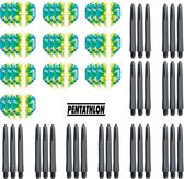 Dragon Darts - 10 sets (30 stuks) Pentathlon Explosion darts flights - super stevig - blauw-groen - incl. 10 sets (30 stuks) - medium - darts shafts - zwart