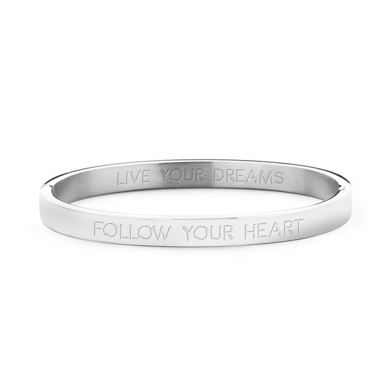 Foto: Key moments in color 8km bc0056 stalen bangle met tekst follow your heart grootte 58 x 50 mm zilverkleurig