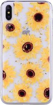 GadgetBay Glitter hoesje zonnebloemen TPU goud iPhone XS Max - Doorzichtig